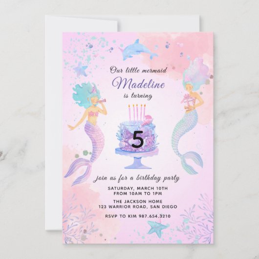 Farbenfrohe Meerjungfrauen unter dem Meer Einladung (Vorderseite)