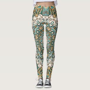 Farbenfrohe Mehndi Tile Nahtlose Tracerei Leggings