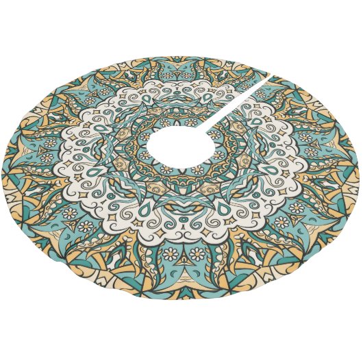 Farbenfrohe Mehndi Tile Nahtlose Tracerei Polyester Weihnachtsbaumdecke (Schrägansicht)