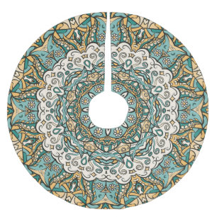 Farbenfrohe Mehndi Tile Nahtlose Tracerei Polyester Weihnachtsbaumdecke