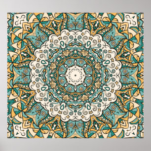 Farbenfrohe Mehndi Tile Nahtlose Tracerei Poster