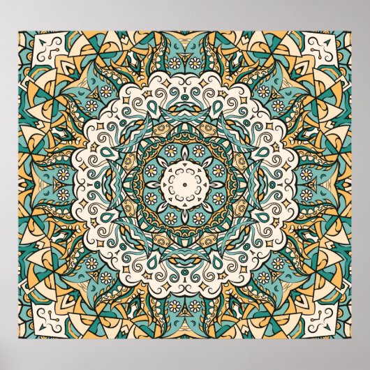 Farbenfrohe Mehndi Tile Nahtlose Tracerei Poster (Vorne)