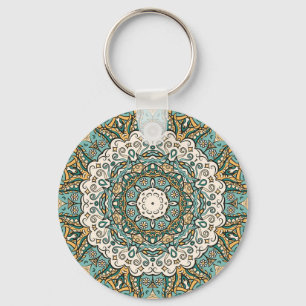 Farbenfrohe Mehndi Tile Nahtlose Tracerei Schlüsselanhänger