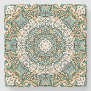 Farbenfrohe Mehndi Tile Nahtlose Tracerei Steinuntersetzer