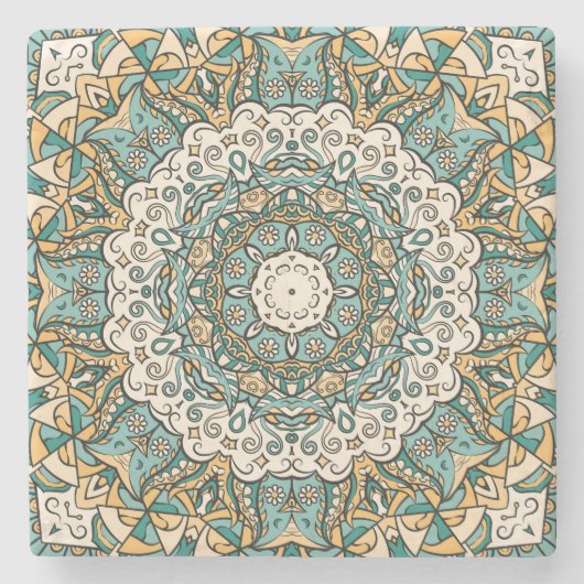 Farbenfrohe Mehndi Tile Nahtlose Tracerei Steinuntersetzer (Vorderseite)