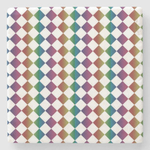 Farbenfrohe Mehrfarbig-Diamant-Harlekin-Schachbret Steinuntersetzer