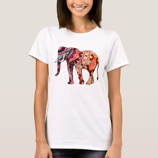 Farbenfrohe, mehrfarbige Elefant T-Shirt (Vorderseite)
