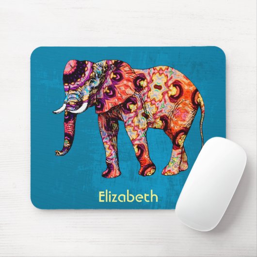 Farbenfrohe, mehrfarbige Elefanten auf blauem Hint Mousepad (Mit Mouse)
