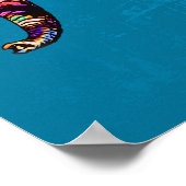 Farbenfrohe, mehrfarbige Elefanten auf blauem Hint Poster (Ecke)