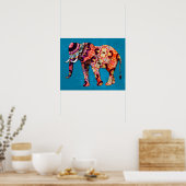 Farbenfrohe, mehrfarbige Elefanten auf blauem Hint Poster (Küche)
