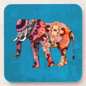 Farbenfrohe, mehrfarbige Elefanten auf blauem Hint Untersetzer (Vorderseite)
