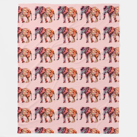 Farbenfrohe, mehrfarbige Elefanten im rosa Hinterg Fleecedecke (Vorderseite)