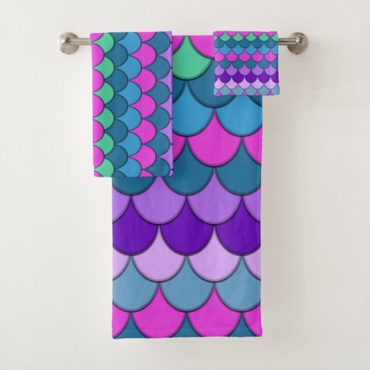 Farbenfrohe mehrfarbige Meerjungfrau Badhandtuch Set (Insitu)