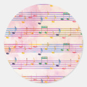 Farbenfrohe mehrfarbige Musiknote Runder Aufkleber (Vorderseite)