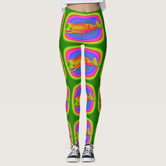 farbenfrohe mehrfarbige Wale grün Leggings (Vorderseite)