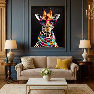 Farbenfrohe Meisterspass Giraffe Kunst-Lounge Poster