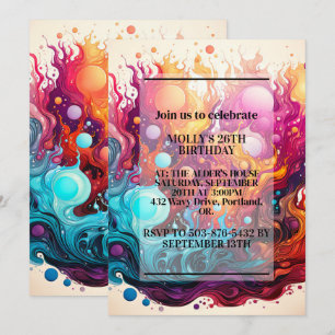 Farbenfrohe Melisse Lava Design Geburtstagsparty Einladung