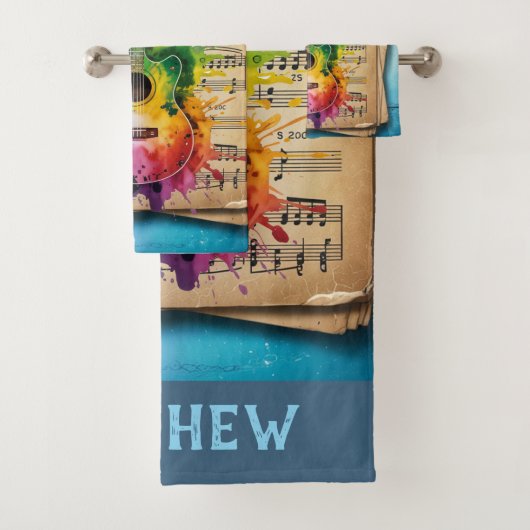 Farbenfrohe Melodie: Vintage Gitarre Badhandtuch Set (Insitu)