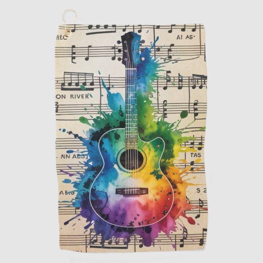 Farbenfrohe Melodie: Vintage Gitarre Golfhandtuch (Vorderseite)