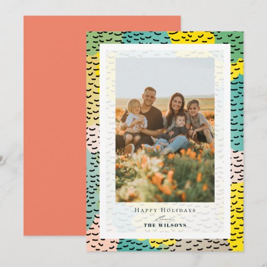 Farbenfrohe Memphis Weihnachtsfotokarte Einladung (Vorne/Hinten)