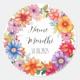 Farbenfrohe Mendhi Gunst-Aufkleber Runder Aufkleber