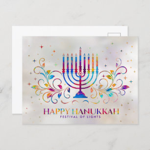 Farbenfrohe Menorah Swirl Ornament Happy Hanukkah Postkarte
