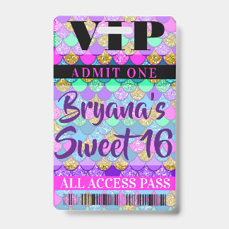 Farbenfrohe Mermaid Scales Party Sweet 16 VIP Pass Ausweis
