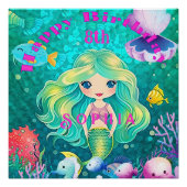 Farbenfrohe Mermaid Themed Happy Birthday Banner Poster (Vorderseite)