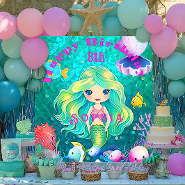 Farbenfrohe Mermaid Themed Happy Birthday Banner Poster