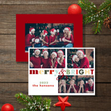 Farbenfrohe Merry & Bright Weihnachtsfotokarte