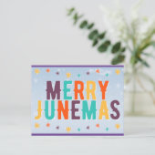 Farbenfrohe Merry Junemas Postkarte (Stehend Vorderseite)