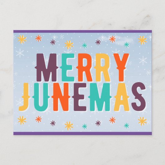 Farbenfrohe Merry Junemas Postkarte (Vorderseite)
