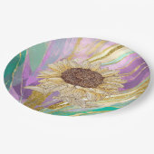 Farbenfrohe metallische Blumenkulisse mit Sonnenbl Pappteller (Schrägansicht)