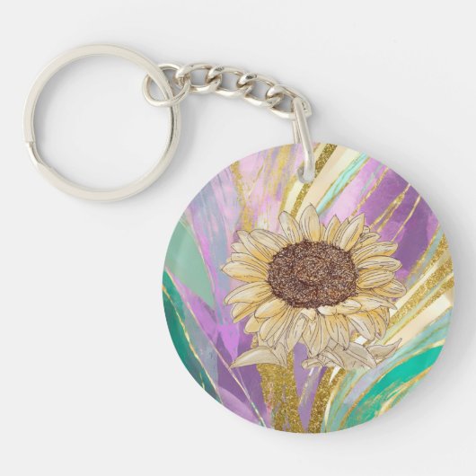 Farbenfrohe metallische Blumenkulisse mit Sonnenbl Schlüsselanhänger (Vorderseite)