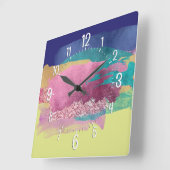 Farbenfrohe metallische Pinselstriche künstlerisch Quadratische Wanduhr (Winkel)