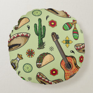 Farbenfrohe mexicanische Fiesta mit Vintagem nahtl Rundes Kissen
