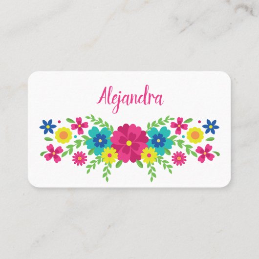 Farbenfrohe mexikanische Blume Platzkarte (Rückseite)