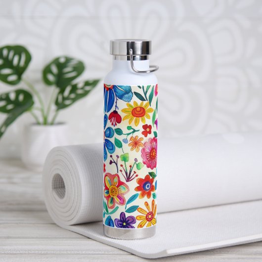 Farbenfrohe mexikanische Blume Trinkflasche (Yoga)