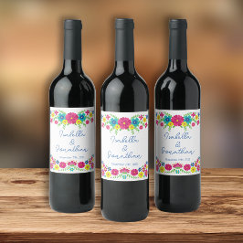 Farbenfrohe mexikanische Blume Weinetikett