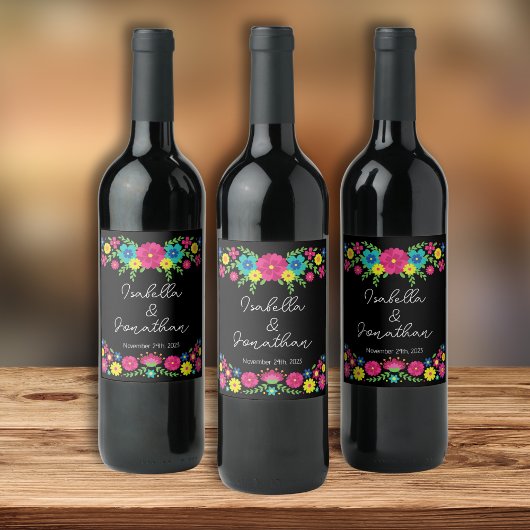 Farbenfrohe mexikanische Blume Weinetikett