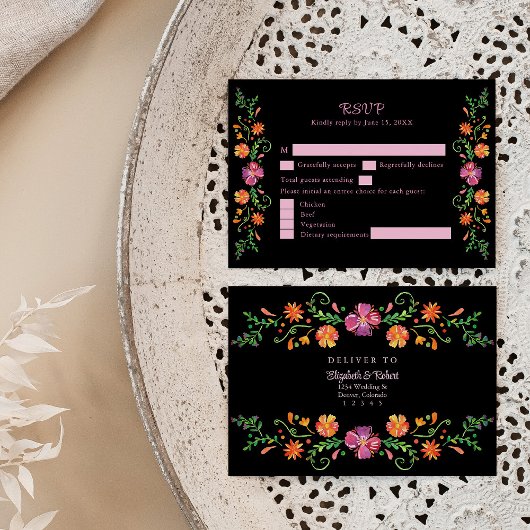 Farbenfrohe mexikanische Blumenfiesta Wedding RSVP Dankeskarte