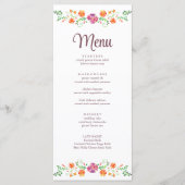 Farbenfrohe mexikanische Blumenkarte Menükarte (Vorderseite)