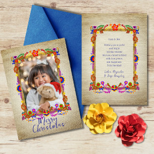 Farbenfrohe mexikanische Blumenkunst Frohe Weihnac Einladung