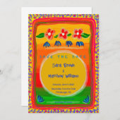 Farbenfrohe mexikanische Einladung Save the Date I (Vorne/Hinten)