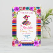 Farbenfrohe mexikanische Fiesta Birthday Gold Girl Einladung (Stehend Vorderseite)