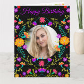 Farbenfrohe mexikanische Fiesta Blume Foto Geburts Karte (Vorderseite)