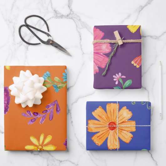 Farbenfrohe mexikanische Fiesta-Blume Geschenkpapier Set (Vorderseite)