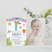 Farbenfrohe mexikanische Fiesta Cactus Foto 1. Geb Einladung (Stehend Vorderseite)