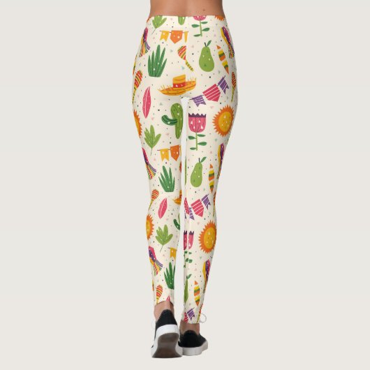 Farbenfrohe mexikanische Fiesta Cactus Pattern Leggings (Rückseite)