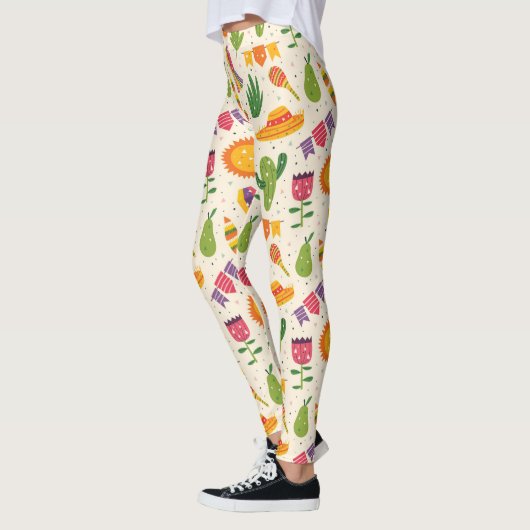 Farbenfrohe mexikanische Fiesta Cactus Pattern Leggings (Links)